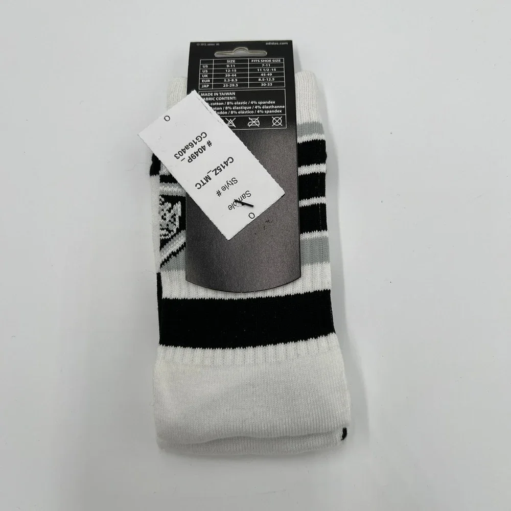 Adidas Mens Crew Socks 2 Pairs Black White Striped Size 9-11 New